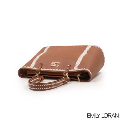 BROWN LEATHER TOTE WITH SPECIAL DESIGN -LARGE