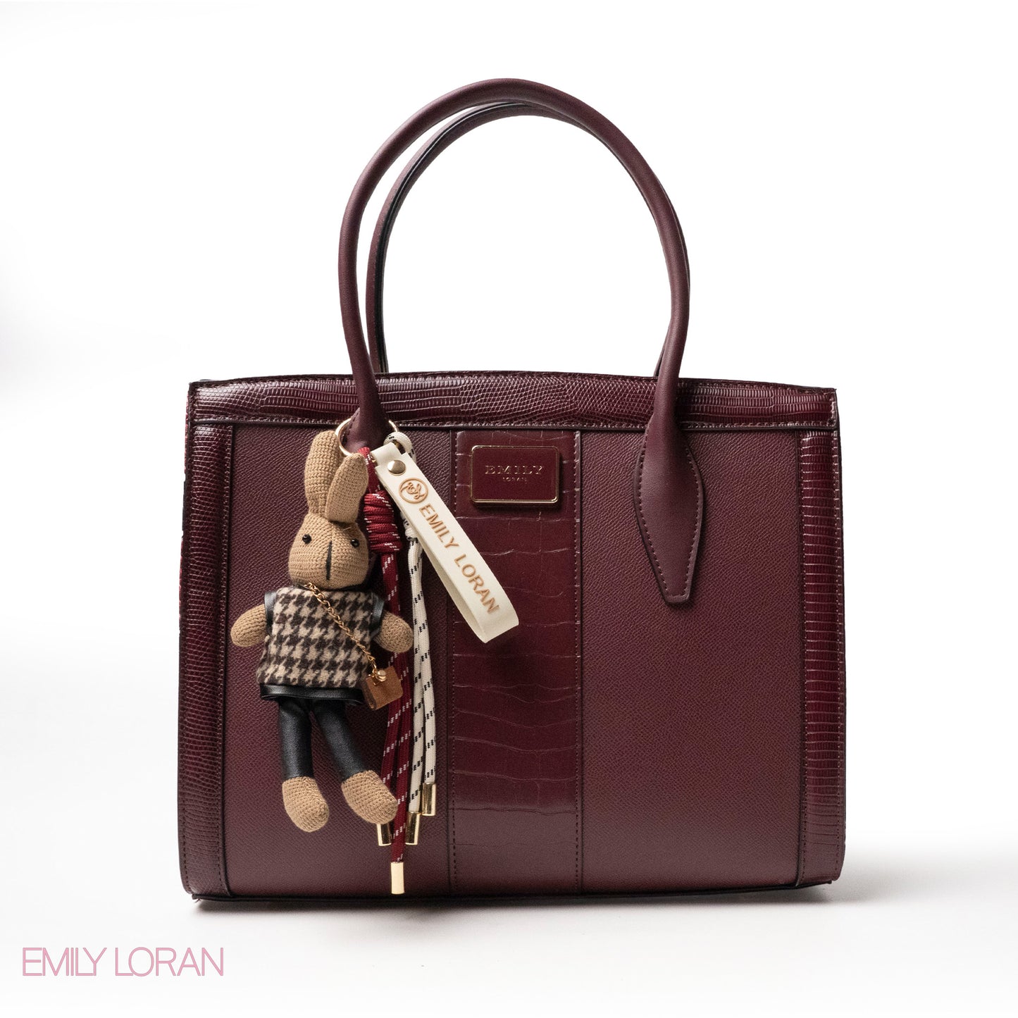 MAROON SMOOTH LEATHER HANDBAG WITH ACCESSORIES - LARGE