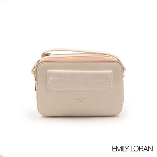 SMOOTH LEATHER CROSSBODY BAG WITH CROC ACCENT -SMALL
