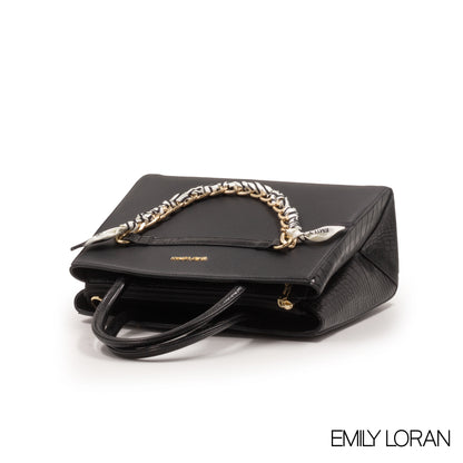 BLACK LEATHER HANDBAG WITH CHAIN DETAIL-MED