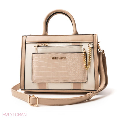 EMILY LORAN HANDBAG WITH FABRIC ACCENTS - MED