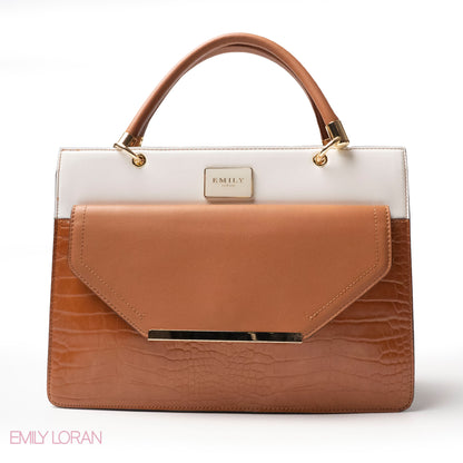 CROC LEATHER HANDBAG WITH FLAP - LARGE