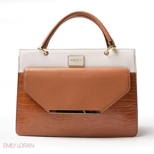 CROC LEATHER HANDBAG WITH FLAP - LARGE