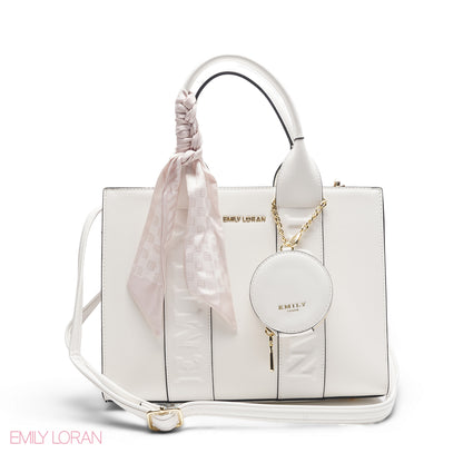 EMBOSSED LEATHER SCARF WHITE TOTE BAG - LARGE