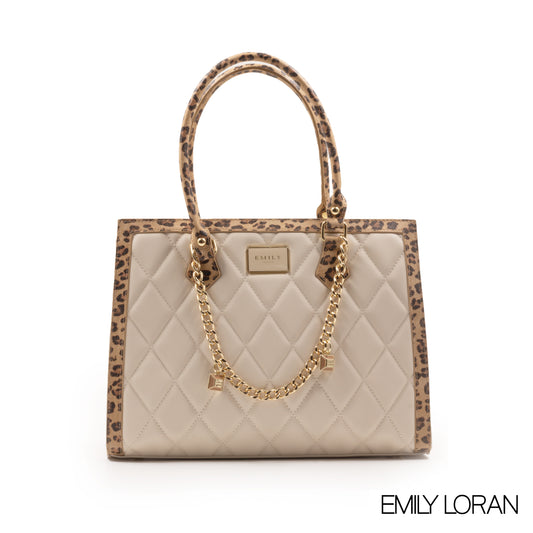 FOX SMOOTH LEATHER HANDBAG WITH LEOPARD PRINT TRIM-LARGE