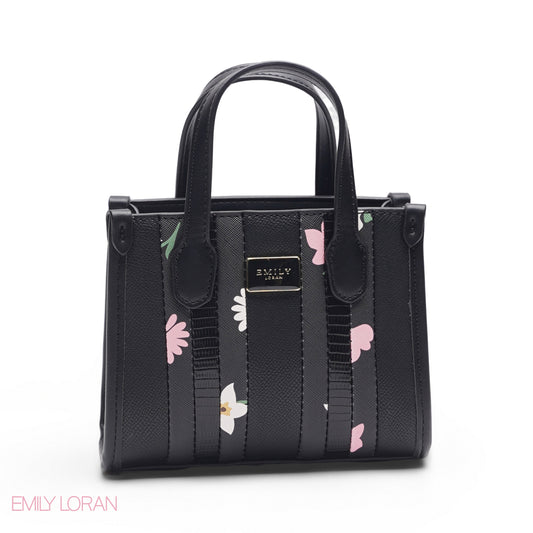 BLACK FLORAL BAG WITH GOLD CHAIN - SMALL