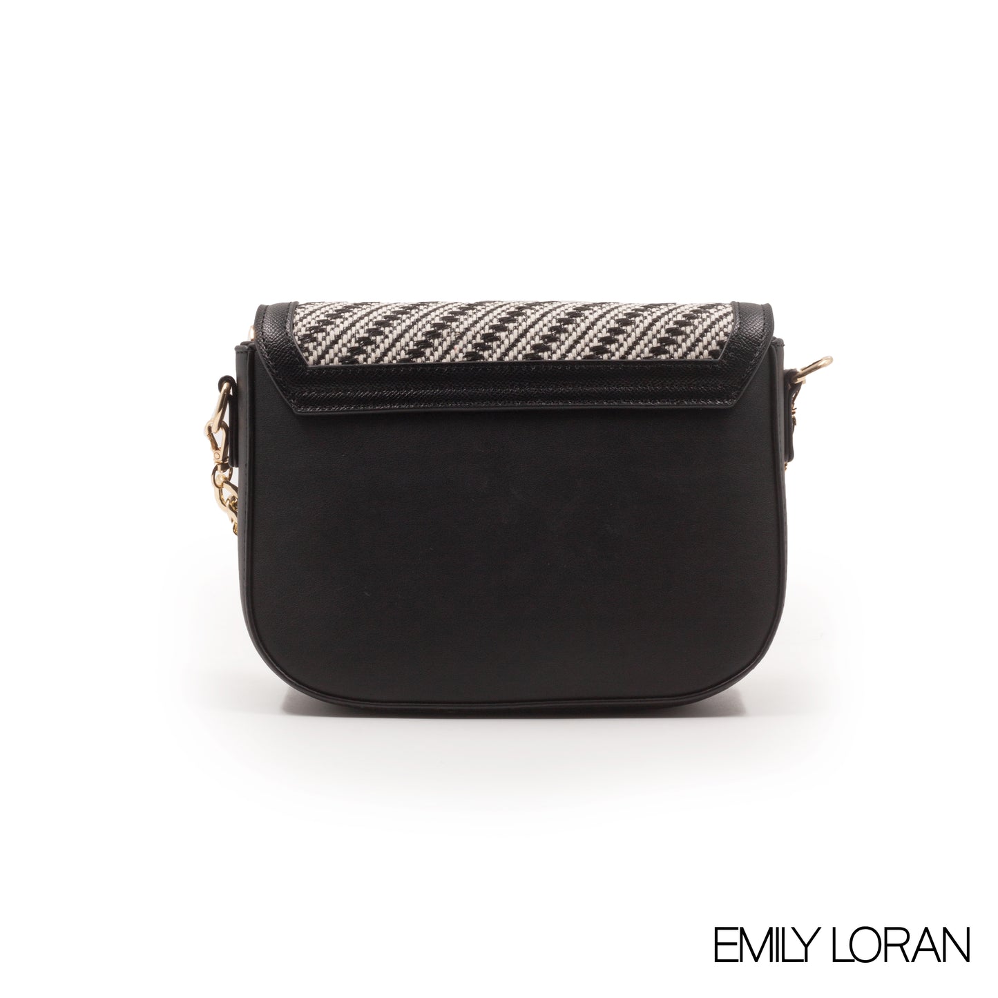 BLACK WOVEN FABRIC CROSSBODY BAG WITH METAL CHAIN-SMALL