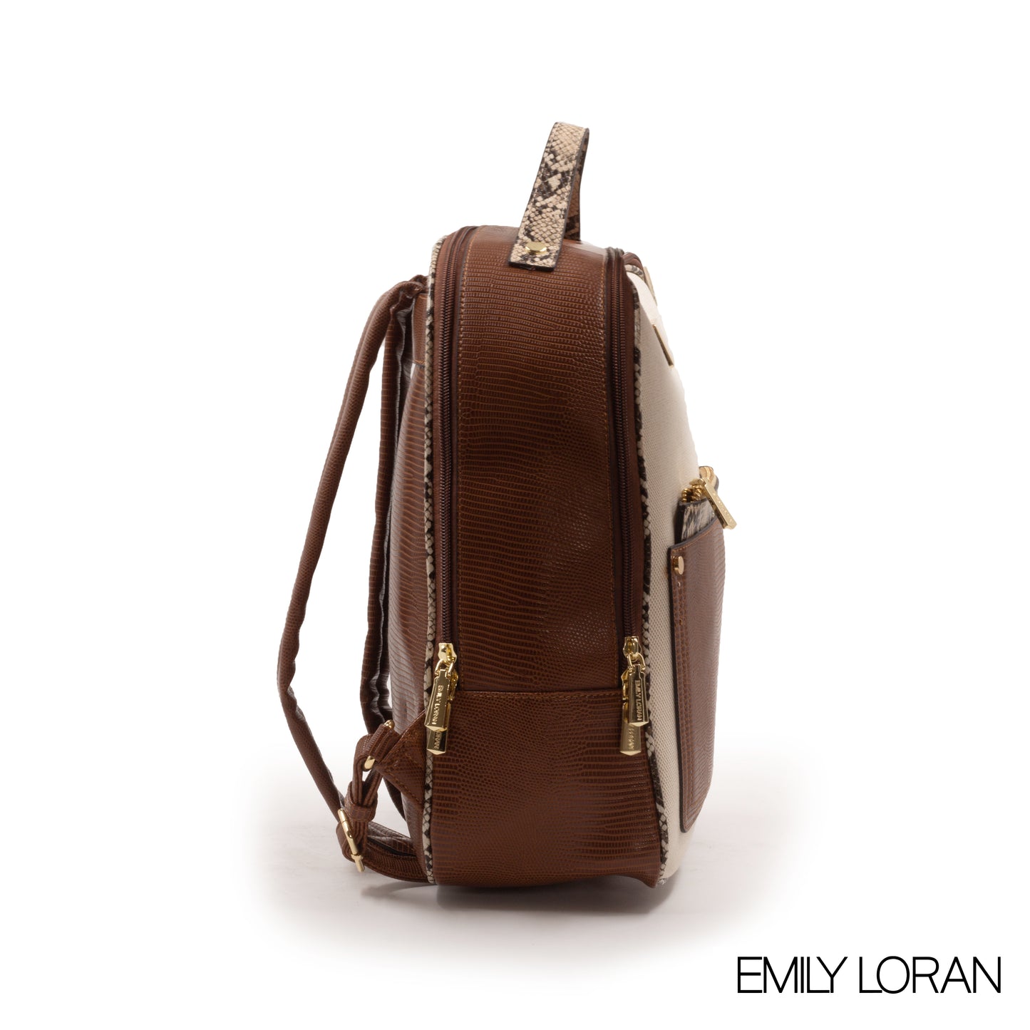 FABRIC BEIGE BACKPACK WITH SNAKE DETAILS