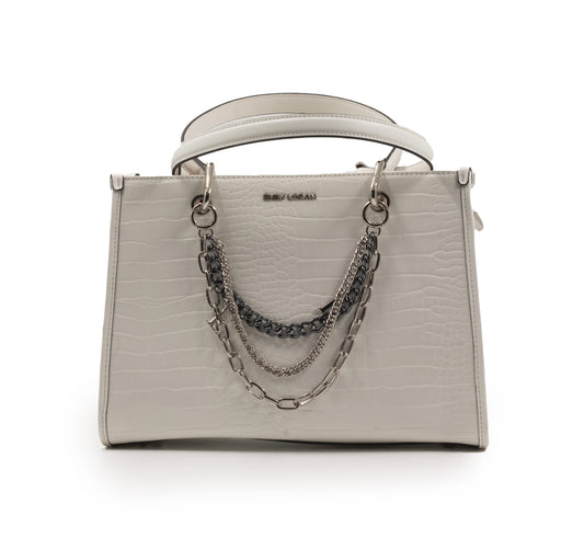 WHITE SHINY LEATHER HANDBAG WITH METAL CHAIN-LARGE