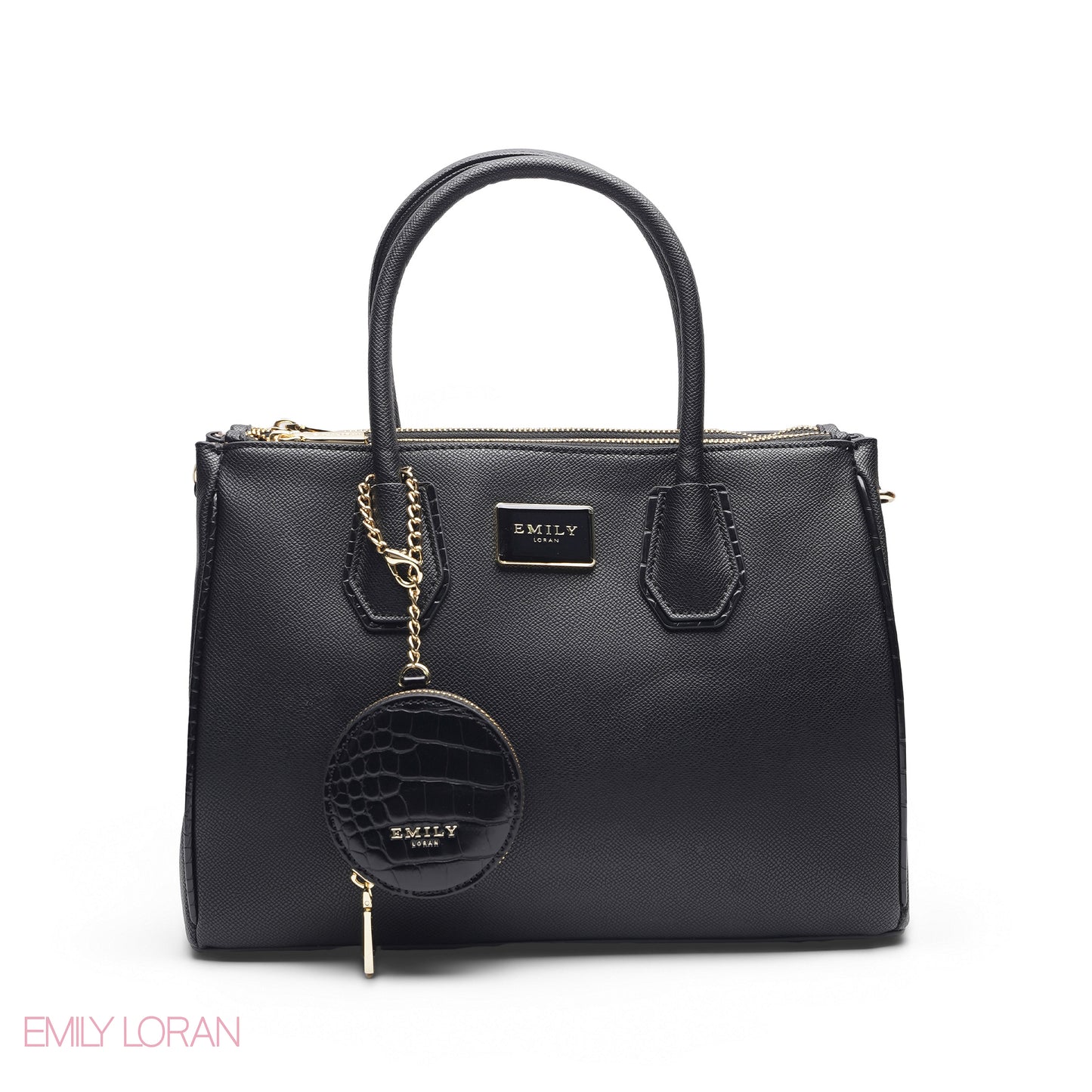 BLACK SOLID TOTE BAG WITH POUCH - LARGE