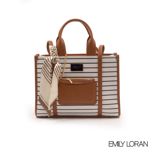 SMOOTH STRIPED NAVY LEATHER HANDBAG WITH SCARF-MED