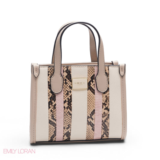 BEIGE & PINK SNAKESKIN BAG WITH GOLD CHAIN - SMALL