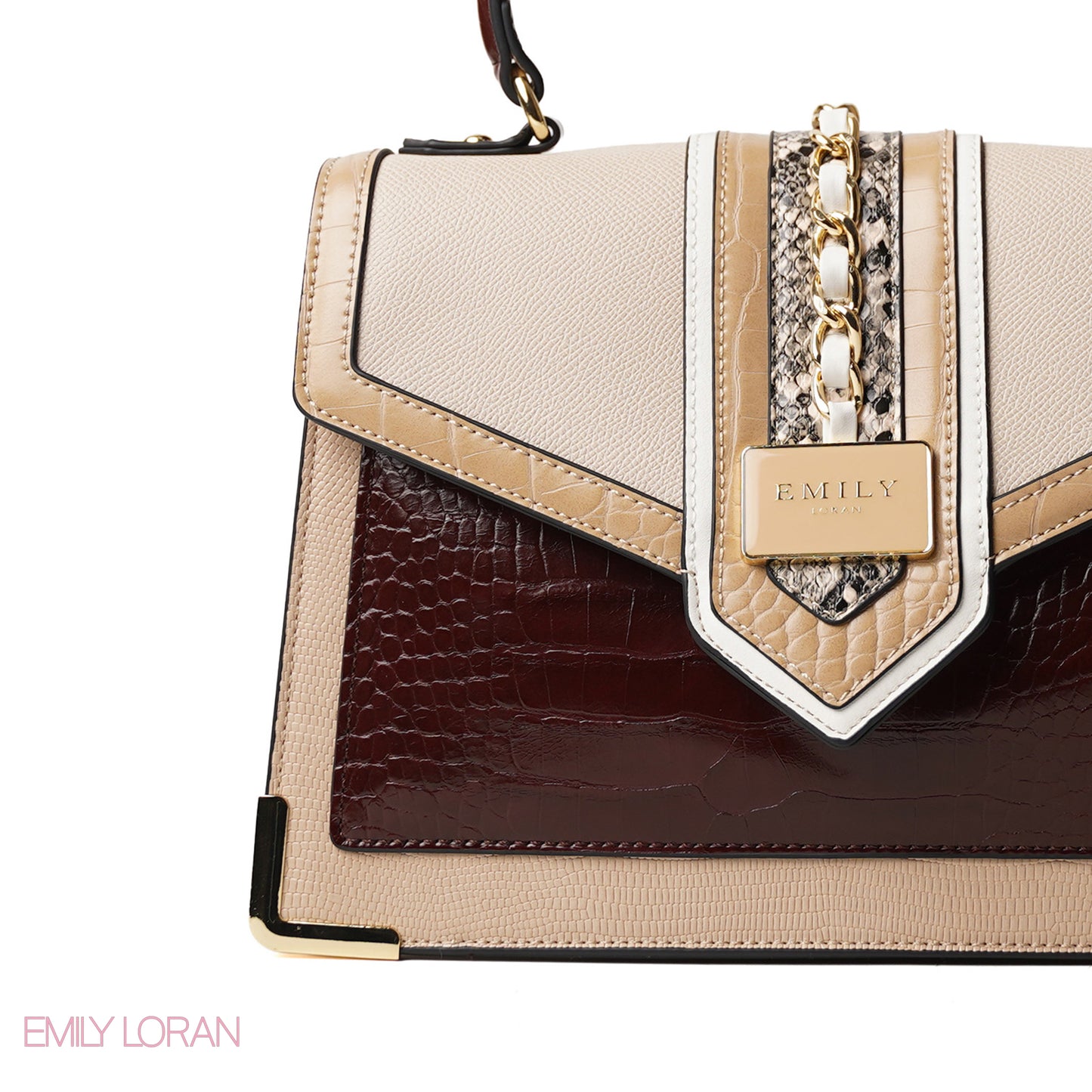 SNAKE PRINT LEATHER HANDBAG WITH FLAP - MED