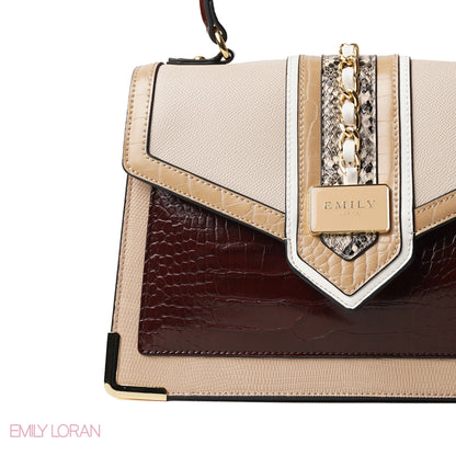 SNAKE PRINT LEATHER HANDBAG WITH FLAP - MED