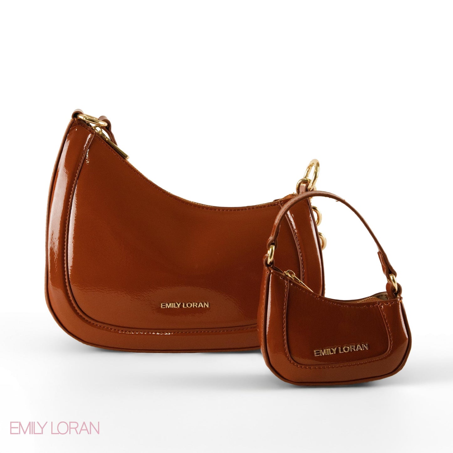 MODERN GLOSSY LEATHER SHOULDER BAG WITH MINI WALLET - SMALL