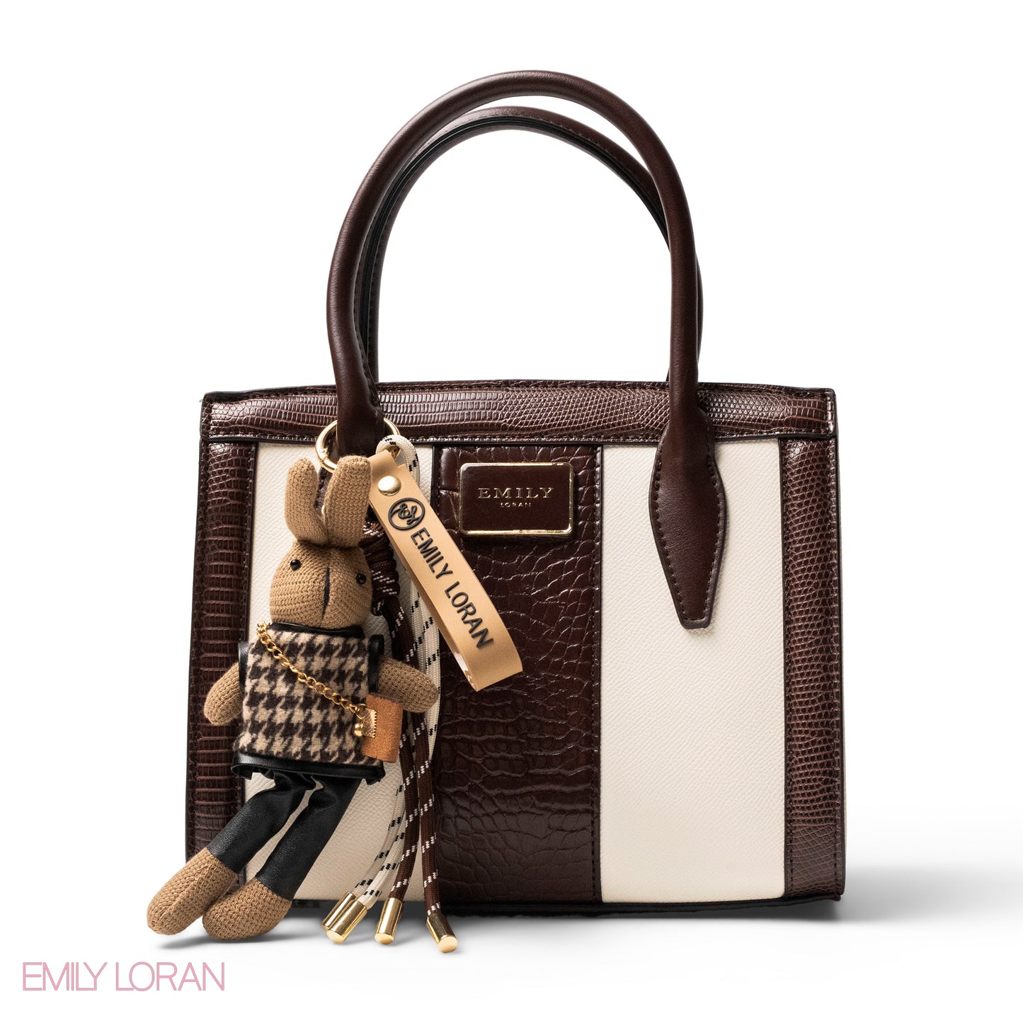 BROWN SMOOTH LEATHER HANDBAG WITH ACCESSORIES -MED