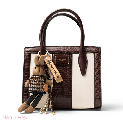 BROWN SMOOTH LEATHER HANDBAG WITH ACCESSORIES -MED