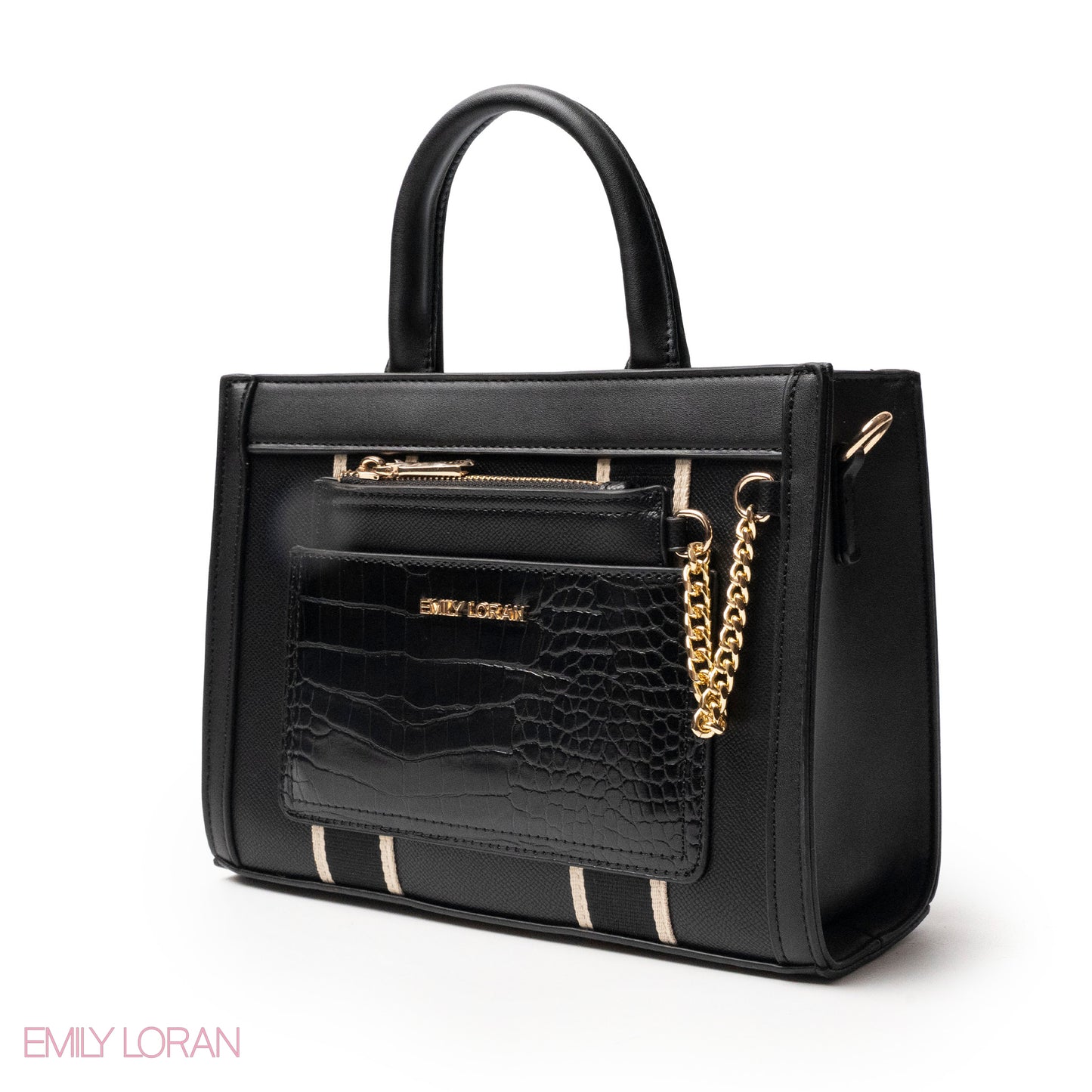 EMILY LORAN HANDBAG WITH FABRIC ACCENTS - MED