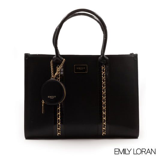 BEIGE LEATHER EMILY LORAN HANDBAG WITH CHAIN DETAIL -LARGE