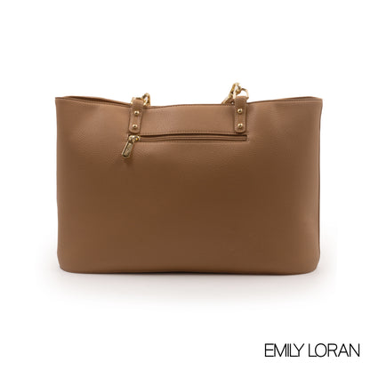 BEIGE LEATHER TOTE WITH SPECIAL DESIGN -LARGE