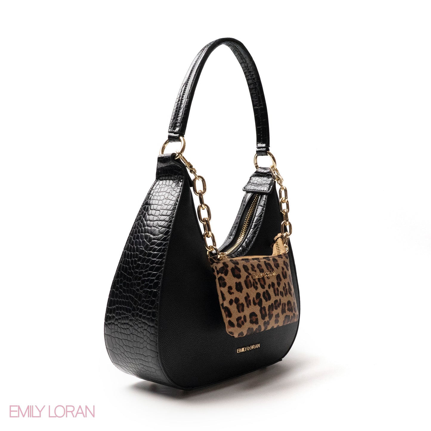 MODREN BLACK LEATHER HANDBAGWITH METAL CHAIN - MED