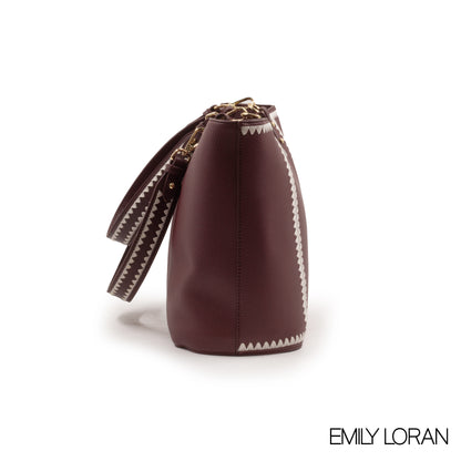 MAROON LEATHER TOTE BAG WITH SPECIAL DESIGN -LARGE