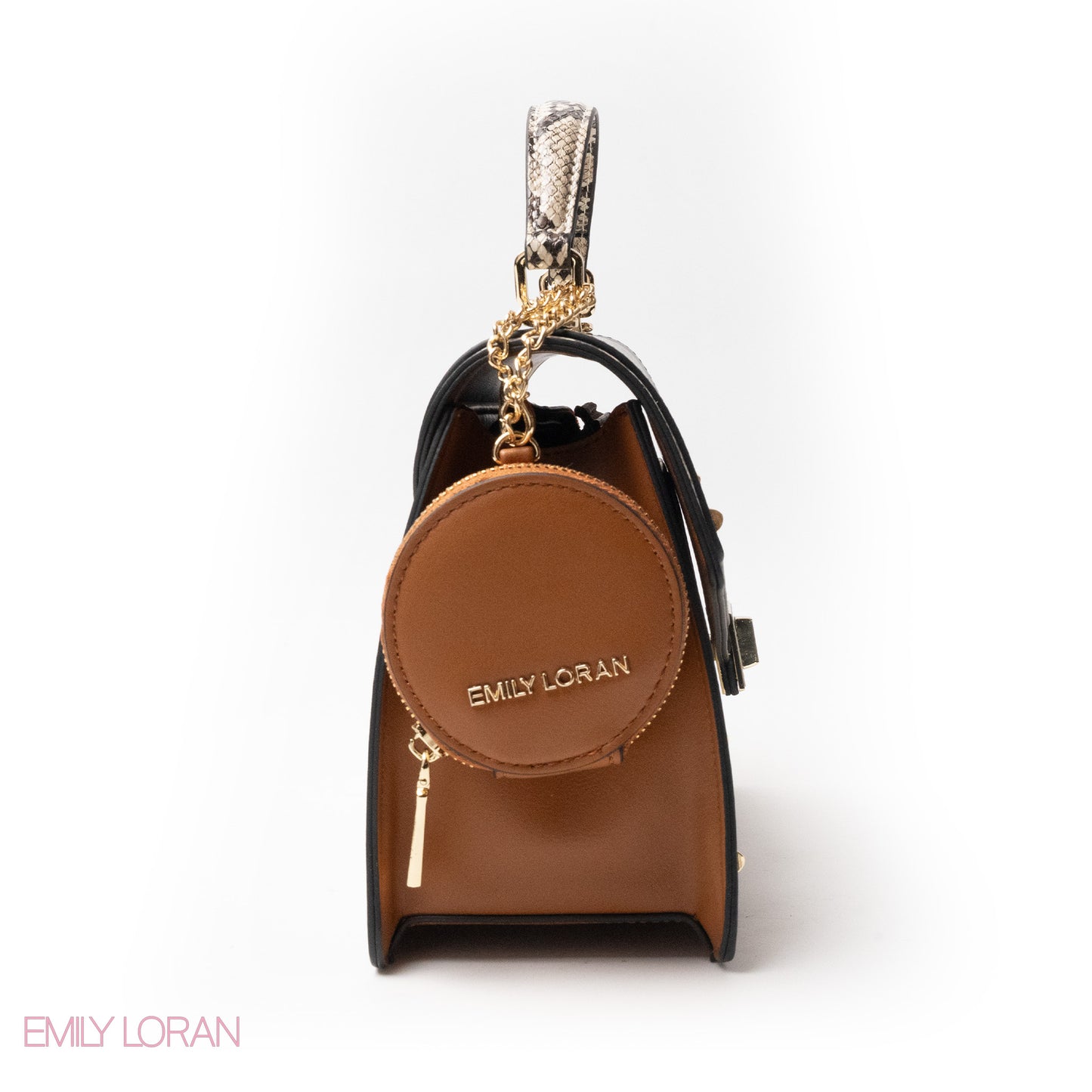 MIXED-COLOR LEATHER HANDBAG WITH FLAP - MED