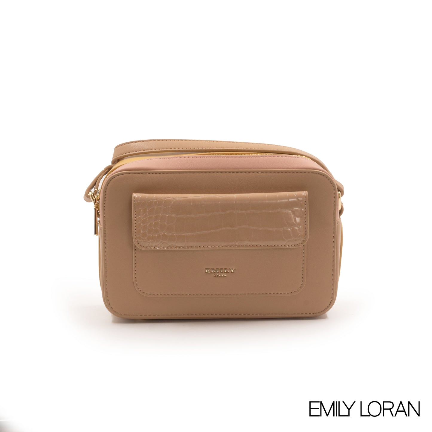 SMOOTH LEATHER CROSSBODY BAG WITH CROC ACCENT -SMALL