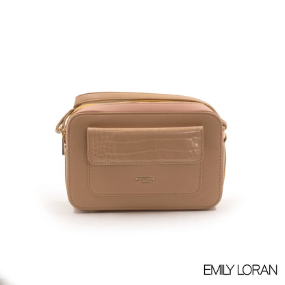 SMOOTH LEATHER CROSSBODY BAG WITH CROC ACCENT -SMALL