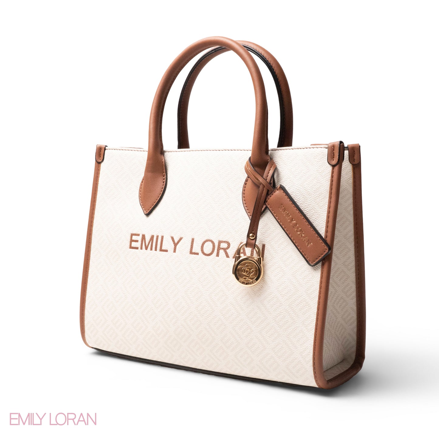 EMILY LORAN LOGO EMBOSSED LEATHER HANDBAG WITH METAL CHAIN-LARGE