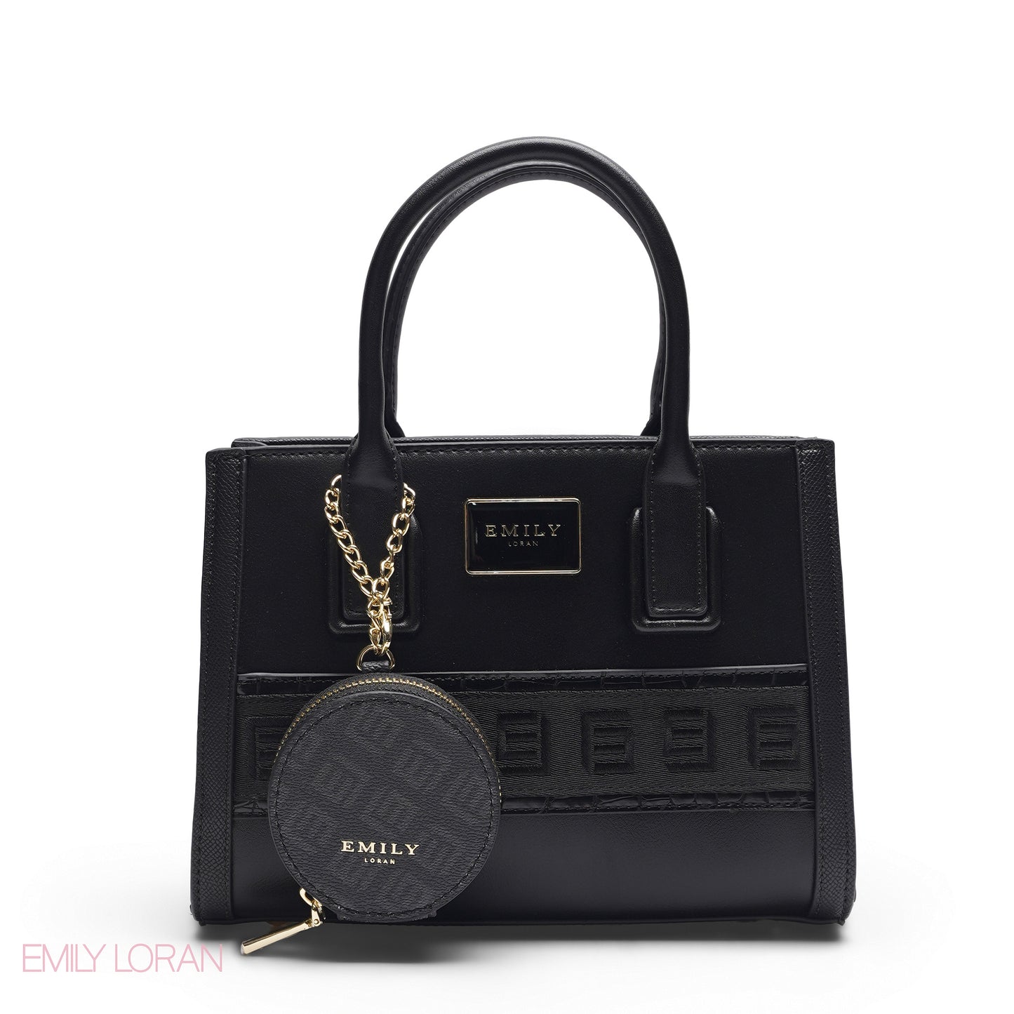 BLACK EMILY LOGO BAND TOTE BAG WITH LOGO STRAP - MED
