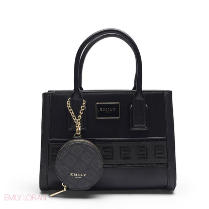 BLACK EMILY LOGO BAND TOTE BAG WITH LOGO STRAP - MED