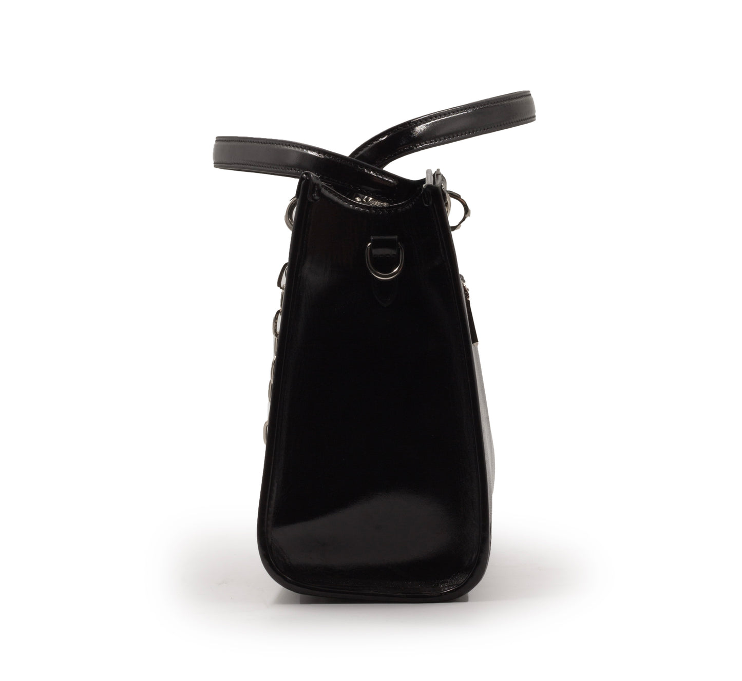 BLACK SHINY LEATHER HANDBAG WITH METAL CHAIN-LARGE
