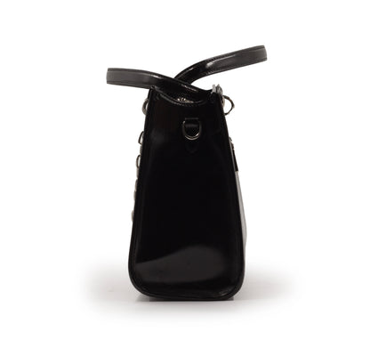 BLACK SHINY LEATHER HANDBAG WITH METAL CHAIN-LARGE