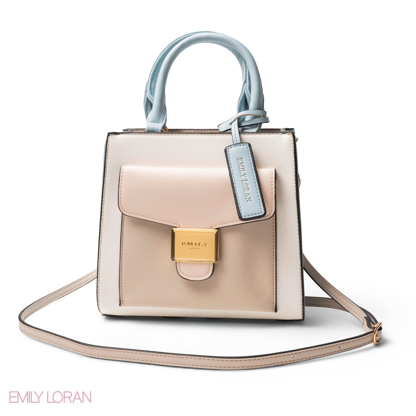 WHITE PINK MULTI LEATHER HANDBAG WITH MINI FLAP -SMALL