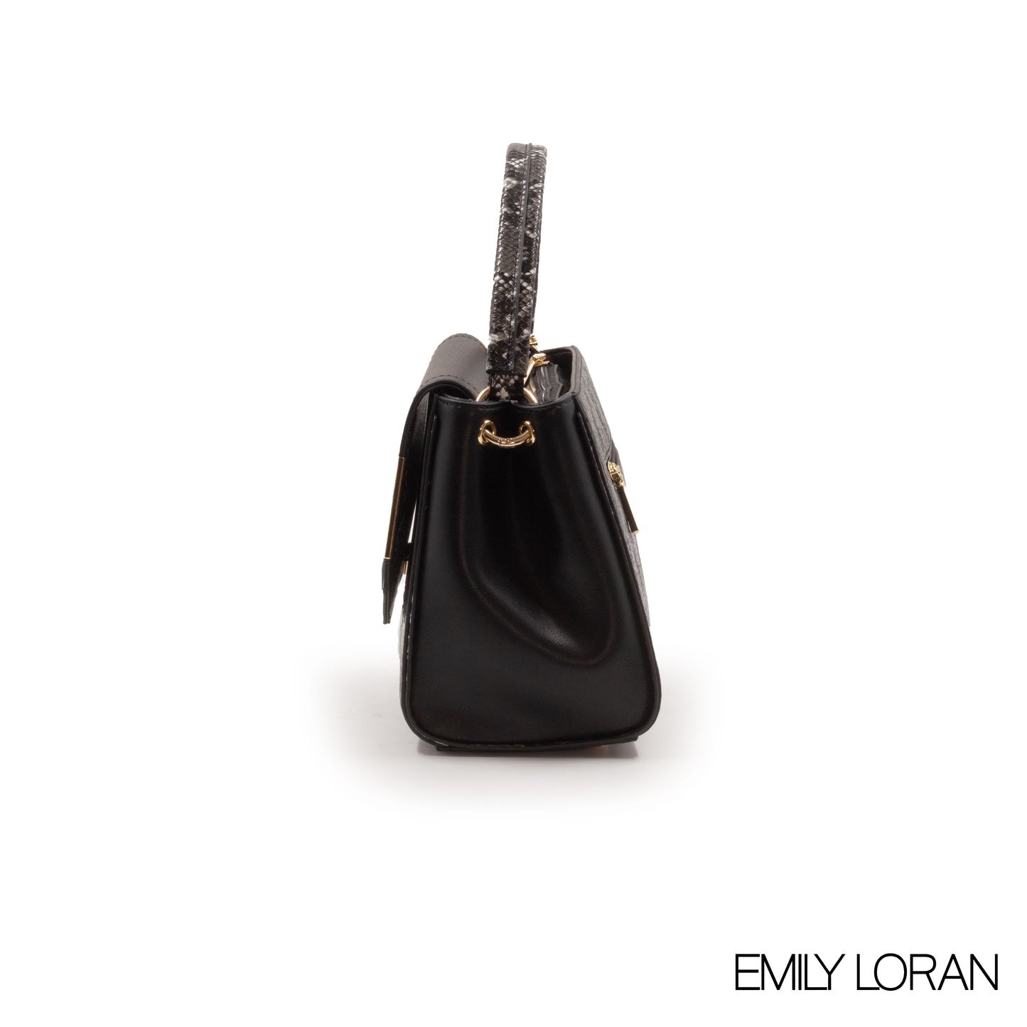 LEATHER HANDBAD WITH DETAIL CROC BLACK METALLIC-MED