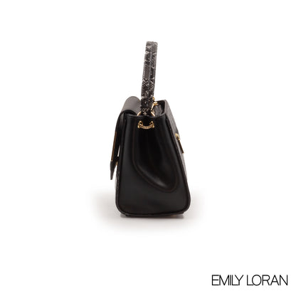 LEATHER HANDBAD WITH DETAIL CROC BLACK METALLIC-MED