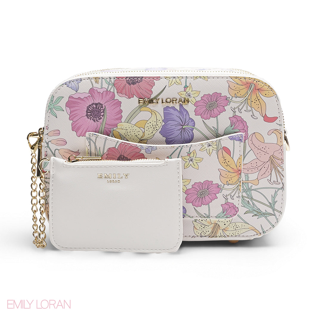 FLORAL CAMERA BAG WITH WHITE FRONT POUCH