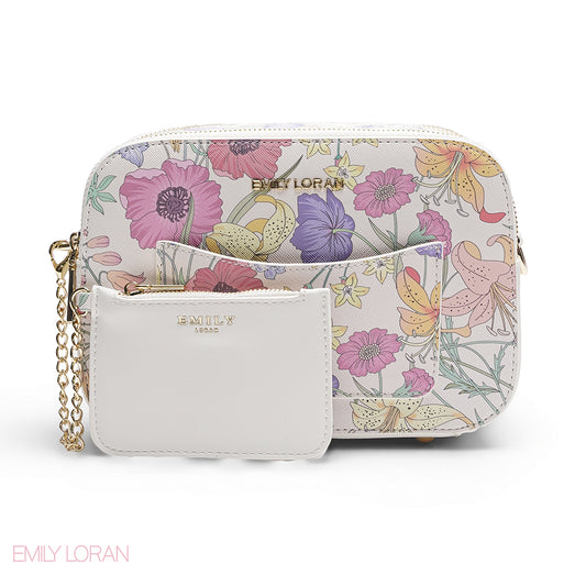 FLORAL CAMERA BAG WITH WHITE FRONT POUCH