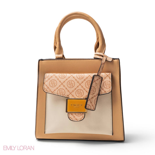 BEIGE LEATHER HANDBAG WITH MINI FLAP -SMALL