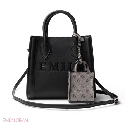 EMILY LOGO EMBOSSED LEATHER HANDBAG WITH MINI WALLET- SMALL