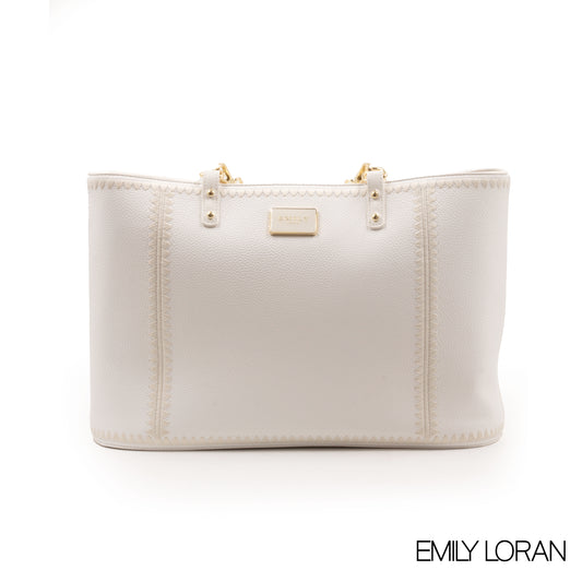 WHITE LEATHER TOTE WITH SPECIAL DESIGN -LARGE