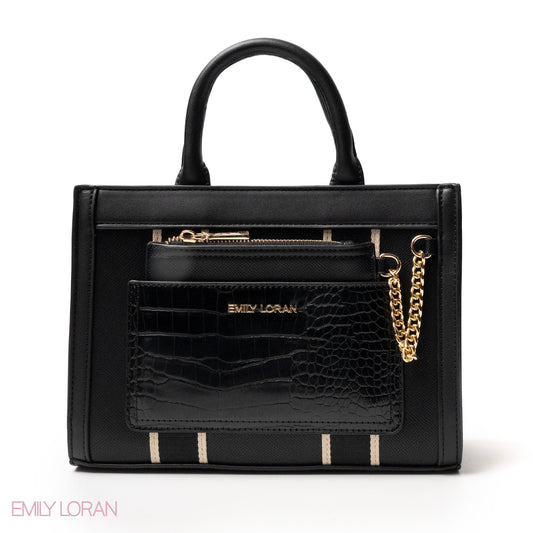 EMILY LORAN HANDBAG WITH FABRIC ACCENTS - MED