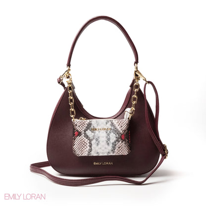 MODREN CHERRY RED LEATHER HANDBAGWITH METAL CHAIN - MED