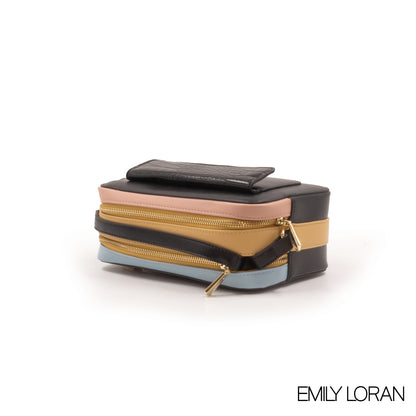 SMOOTH LEATHER CROSSBODY BAG WITH CROC ACCENT -SMALL