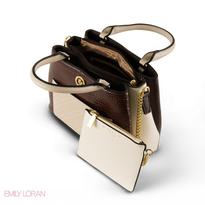 EMILY LORAN PATTERNED LEATHER HANDBAG WITH CHAIN DETAIL - SMALL