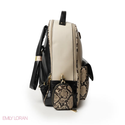 BLACK LEATHER BACKPACK WITH MINI SNAKE WALLET