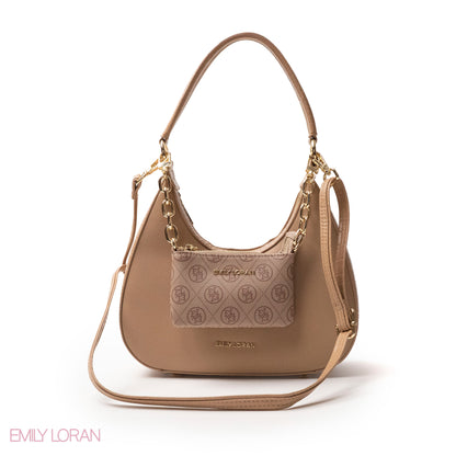 MODREN BEIGE LEATHER HANDBAGWITH METAL CHAIN - MED