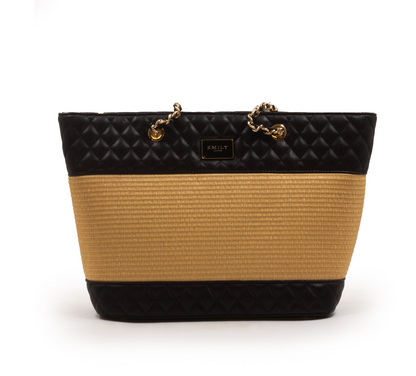 FOX LEATHER,STROW,CHAIN METALIC DETAILS TOTE-LARGE