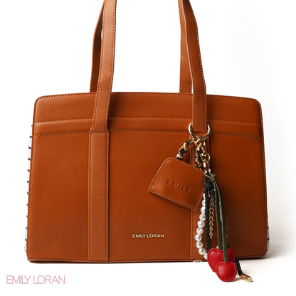 SHOPPING LEATHER SHOULDERS BAG WITH TAN TRIM - LARGE
